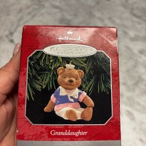Hallmark Keepsake Granddaughter Bear Ornament - Pink and White 1998
